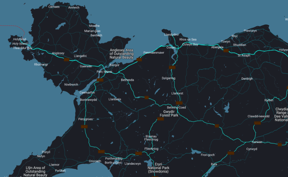 Map of North Wales service area including Anglesey, Gwynedd, Conwy, Denbighshire, and Flintshire